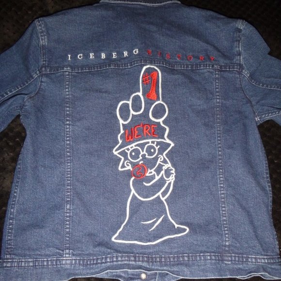 Iceberg Jackets & Blazers - VINTAGE MAGGIE SIMPSON embroidered denim Jean Jacket Iceberg History 42 M vtg